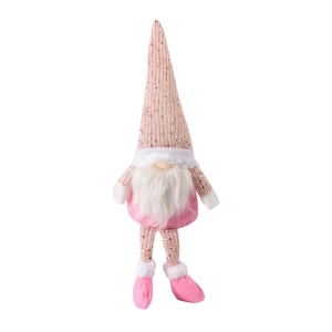 Rosa nordischer Weihnachts-Wichtel aus Plüsch mit Paillettenmütze und weißem Bart Dekoration