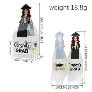 Transparent graduation candy box with academic cap design and Congrats Grad print