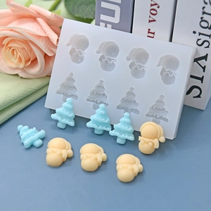 8-cavity Christmas snowman and tree silicone mold for DIY baking and handmade cake crafts
