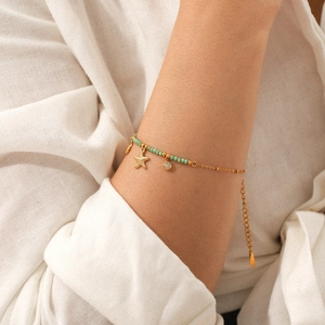 18K gold stainless steel bracelet with starfish pendant and turquoise beads for women