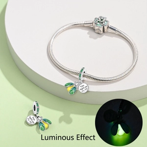 Luminous firefly charm on silver snake chain with You light up my life engraving