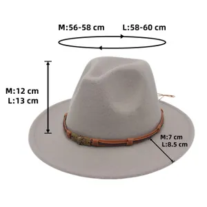 Detailed size chart for pirate skull fedora hat showing crown height and brim measurements