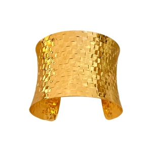 Polished gold woven cuff bracelet with minimalist wide opening for women