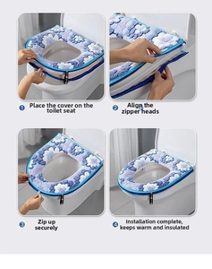 Step-by-step guide for installing floral plush toilet seat cover with zipper closure