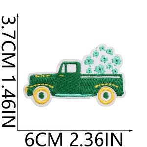 Detail view of St. Patrick's Day shamrock truck patch with 6cm by 3.7cm size dimensions