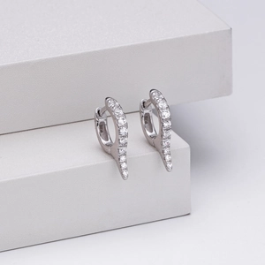 Chic S925 sterling silver hoop earrings with cone pendants and shimmering zircon stones
