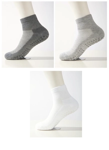 Detail of three-color diabetic socks with anti-slip grip soles and loose rib cuffs