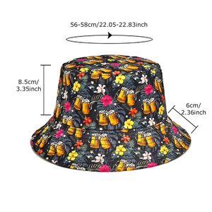Chapeau bob unisexe avec imprimé floral tropical et bière en noir style été décontracté