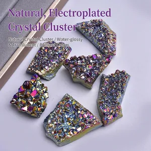 Rainbow plated natural crystal clusters with metallic luster for home decoration