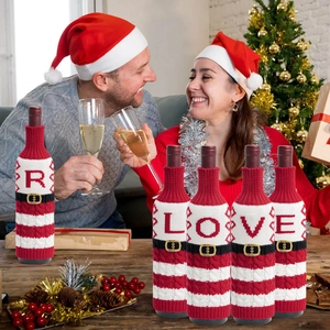 Funda de punto para botella de vino de Navidad con letras para decoración de mesa fiesta