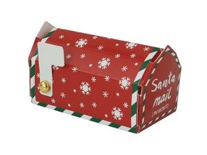 Detail of red Santa Mail Christmas mailbox gift box with snowflake patterns