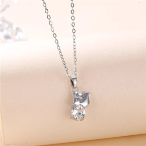 Cute squirrel pendant necklace in silver with a large round sparkling crystal stone