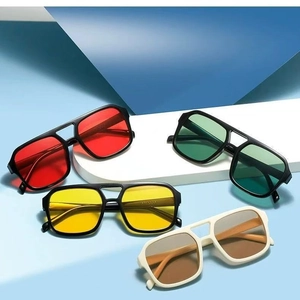Double Bridge Square Sunglasses UV400 Protection Retro Large Frame Vintage PC Glasses For Men Women