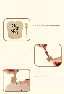 Three-step assembly guide for a Chinese style plastic hand fan with inspirational text