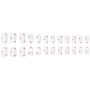 24pcs white square press on nails with red heart patterns for Valentine's Day styling