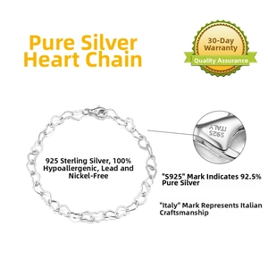 Detailed view of S925 sterling silver heart bracelet with hypoallergenic Italy hallmarks