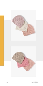 Close-up of diamond knit pattern and wavy edge on a warm winter beanie for women
