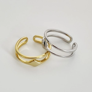 925 Sterling Silver Ring For Women Double Layer Geometric Asymmetric Minimalist Style Fashion Jewelry Adjustable Open Design