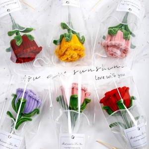 Handmade Pipe Cleaner Rose Bouquet Finished Artificial Flower With Gift Bag Chenille Stem Decoration For Valentine Anniversary