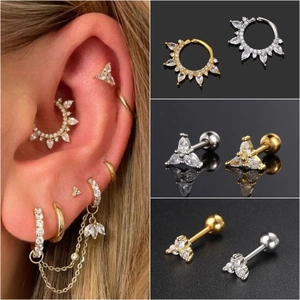 Mode Kupfer Zirkonia Ohrknorpel Ohrstecker Birnenförmige Blume Piercing Schmuck Für Damen Gold Silber Schraubverschluss