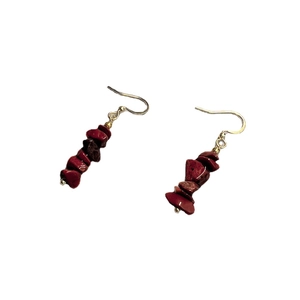 Bohemian handmade earrings with natural red crystal gravel beads and gold hooks