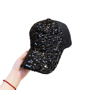 Fashionable black sequin baseball cap for women with breathable mesh back and sun protection