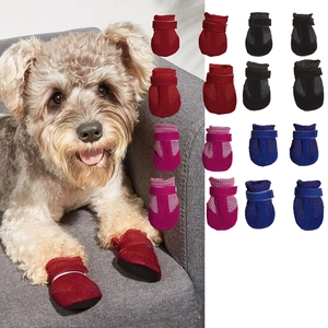 Breathable mesh dog sandals with non-slip soft soles and secure velcro straps in four colors