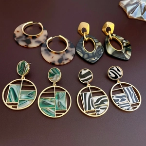 Boucles D'oreilles Pendantes Géométriques Alliage Résine Marbre Léopard Mode Rétro Accessoires Femmes Avec Silver Earring Post