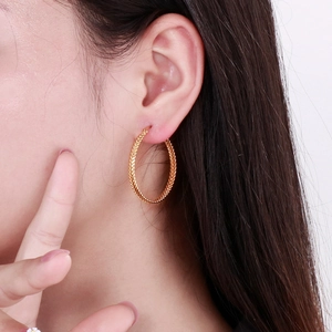 Braid Texture Hoop Earrings Stainless Steel Geometric Wheat Pattern Gold Plated Fashion Jewelry For Women