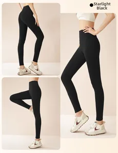 Starry Black high-waisted thermal yoga leggings featuring seamless tummy control detail
