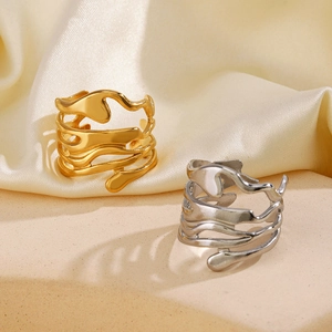 Irregular Lava Design Ring Stainless Steel Open Adjustable Exaggerated Liquid Metal Style Jewelry For Women
