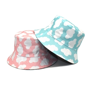 Bucket Hat Reversible Polyester Blue Sky White Cloud Print Breathable Sun Protection Casual Sunshade Cap Unisex