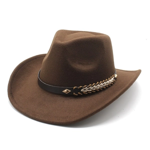 Classic brown wool felt western cowboy hat with leather band and metal studs detail