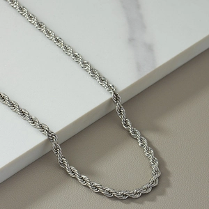 Rope Chain Necklace Silver Tone Alloy Minimalist Ins Style Hip Hop Fashion Jewelry For Women Men Adjustable