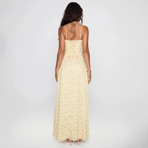 French Style Floral Spaghetti Strap Maxi Dress With Lace Up Back And Drawstring Front Ruched Chest Summer Vacation