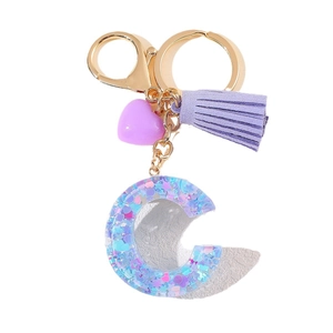 Purple glitter letter C keychain with heart bead and tassel for handbags and car keys