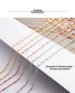 Detail of s925 silver water wave necklaces in gold, rose gold and silver finishes