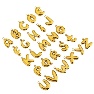 Ensemble de 26 pendentifs alphabet 3D bulles en acier doré pour création de bijoux