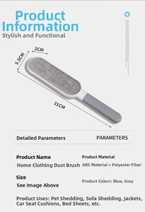 Detailed size chart of the long-handle lint brush with ABS body and polyester bristles