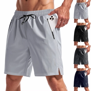 Men's Sports Shorts Quick Dry Reflective Zipper Pockets Night Running Fitness Gym Workout Elastic Waist Drawstring