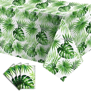Tropical Hawaiian Flamingo Palm Leaf Party Tableware Plastic Tablecloth Paper Plates Cups Napkins For Birthday Decorations
