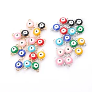 Colorful enamel evil eye connector charms for DIY bracelets with gold and silver bases