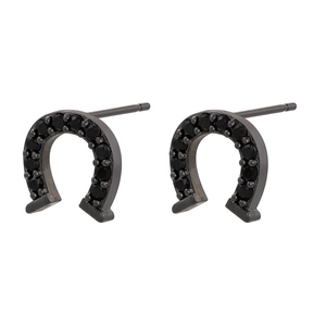 Black electroplated horseshoe stud earrings with micro-pave colorful zircon stones