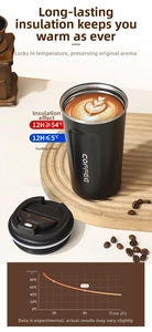 Detail of smart temperature display lid on matte black stainless steel coffee tumbler
