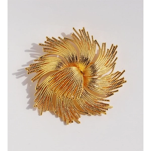 Vintage Radiant Sunburst Flower Brooch And Stud Earrings Real Gold Plated Brass With 925 Sterling Silver Earring Post