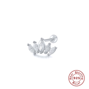 Elegant S925 sterling silver crown stud earring with five marquise-cut marquise zircons