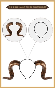 Detail showing detachable bronze sheep horns and black headband for DIY assembly