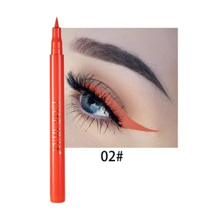 Detail view of HANDAIYAN waterproof eyeliner pen in orange shade 02 with eye makeup application