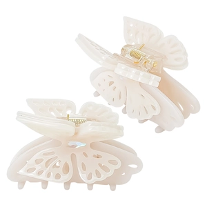Eleganti mollette per capelli a farfalla bianco crema con design traforato e molle oro