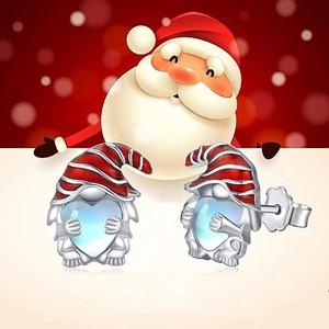 Boucles D'oreilles Père Noël Gnome Cuivre Plaqué Or Blanc Pierre De Lune Synthétique Coeur Bijoux De Noël Femmes